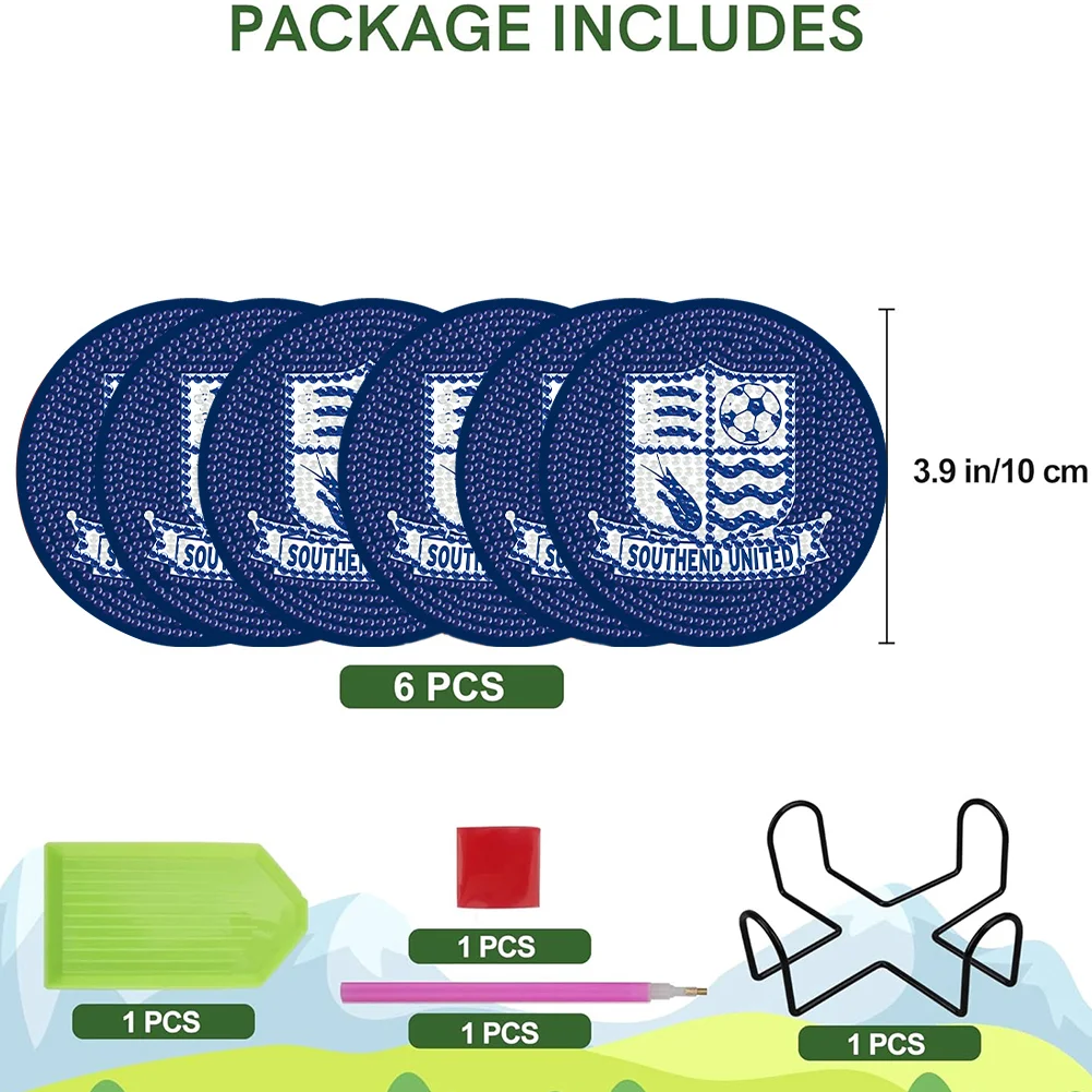 6Pcs Wooden Southend United Football Club Rhinestone Dot Coasters for Party Decor 