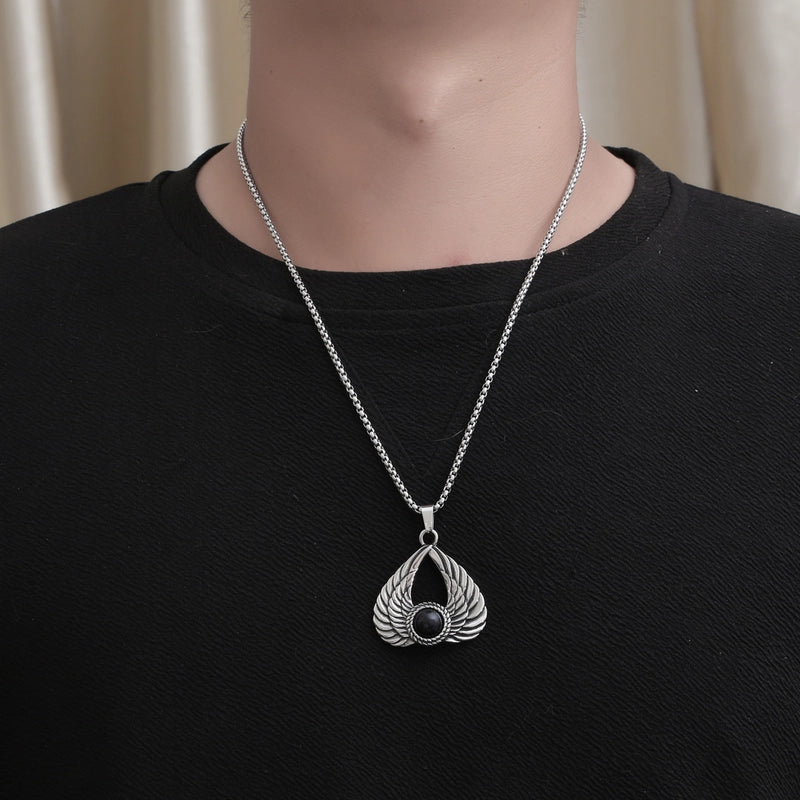 Hip-Hop Retro Punk Animal Eagle 304 Stainless Steel Polishing Inlay Acrylic Turquoise Men’s Pendant Necklace