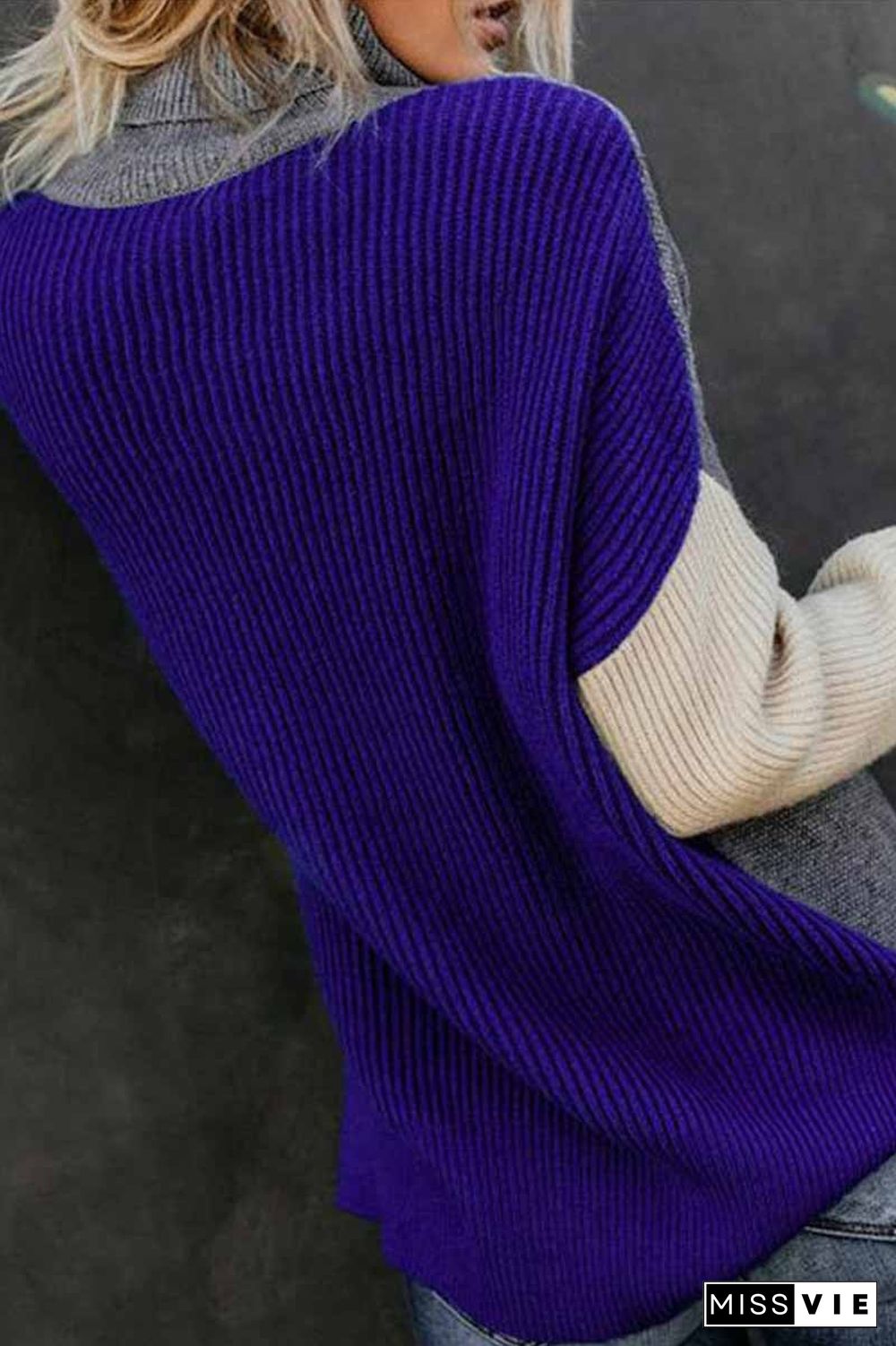 Loose High Neck Striped Double Color Sweater