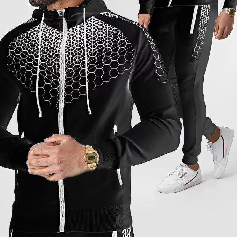 2021 spring and autumn brand AMG fashion men's zipper cardigan two-piece sportswear men's hooded top outdoor sports pants track