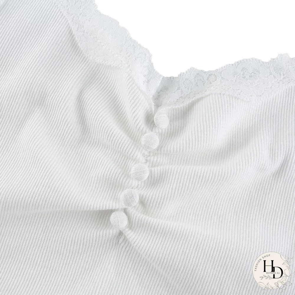 Streetwear Lace Patchwork Summer White Tank Top Women Home Y2K Fashion Leisure Outfit Basic Casual Crop Tops Kawaii Clothes