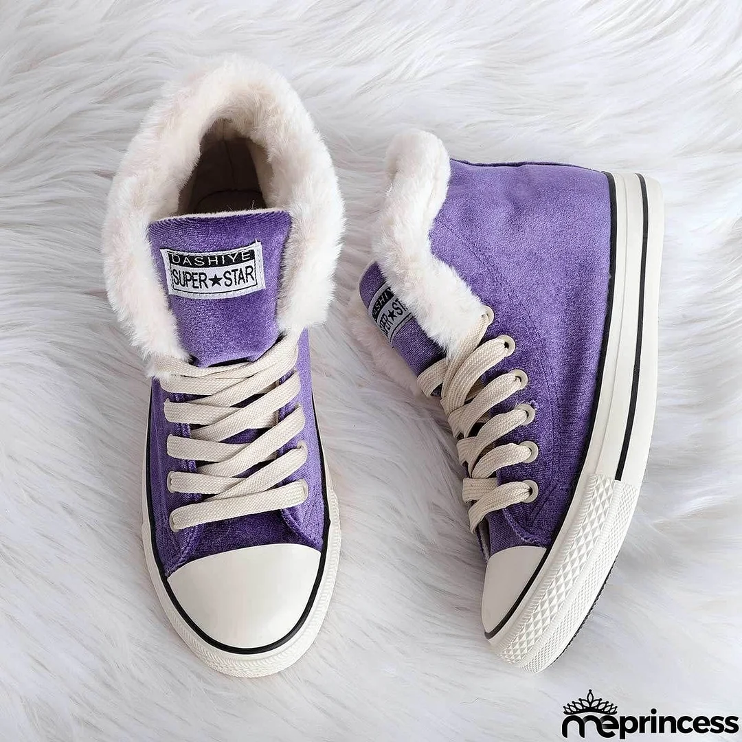 Womens Canvas Snow Sneakers Fur Lined Shoes