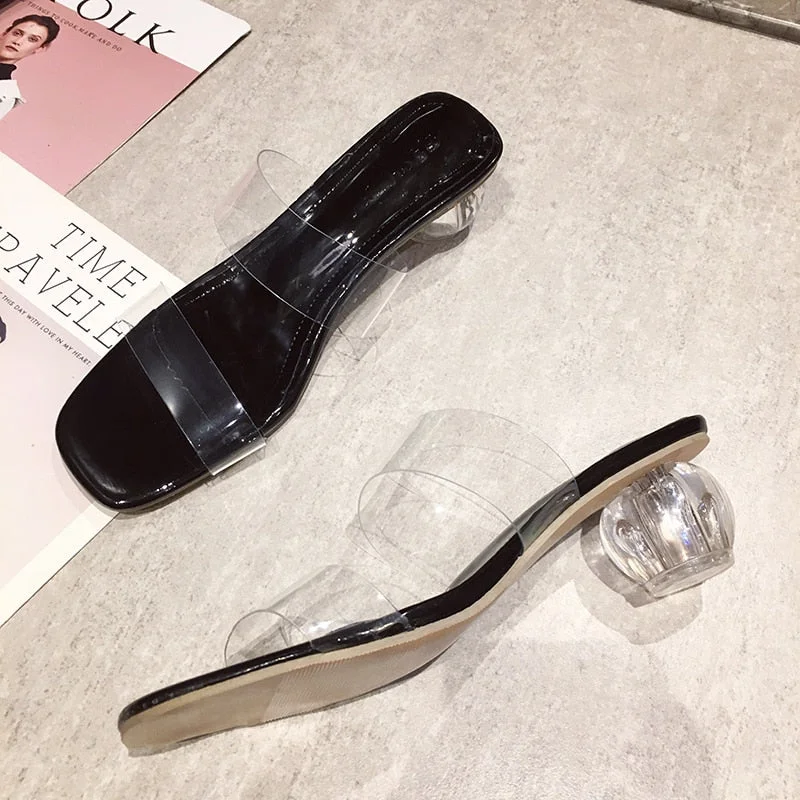 Transparent High Heels Women Square Toe Sandals Summer Shoes Woman Clear High Pumps Wedding Jelly Buty Damskie Heels Slippers
