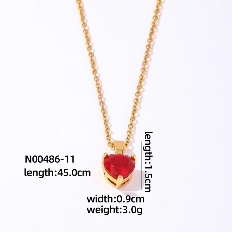 2 Pieces Elegant Minimalist Heart Shape 304 Stainless Steel Copper Plating Inlay Gold Plated Zircon Pendant Necklace
