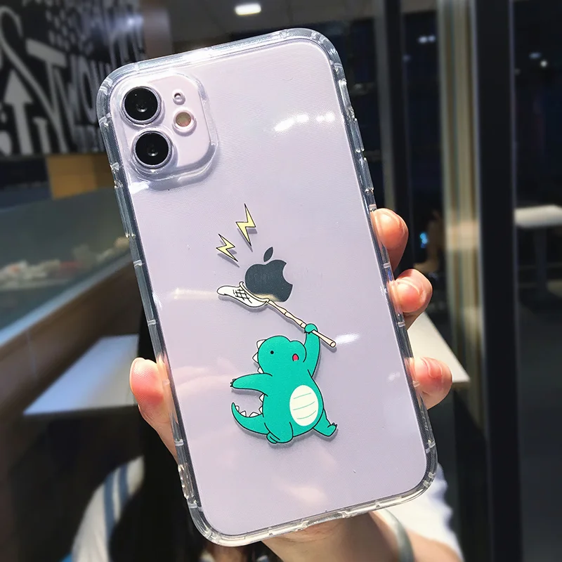 Athvotar Cartoon Animal Dinosaur Couple Phone Case For iPhone 11 Pro Max X XS XR 7 8 plus 12 Mini Transparent Soft Shockproof Cover
