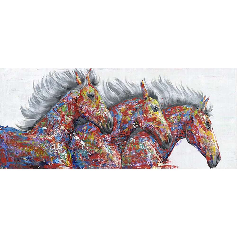 

110*50CM - Round Drill Diamond Painting - Three Horses, 501 Original