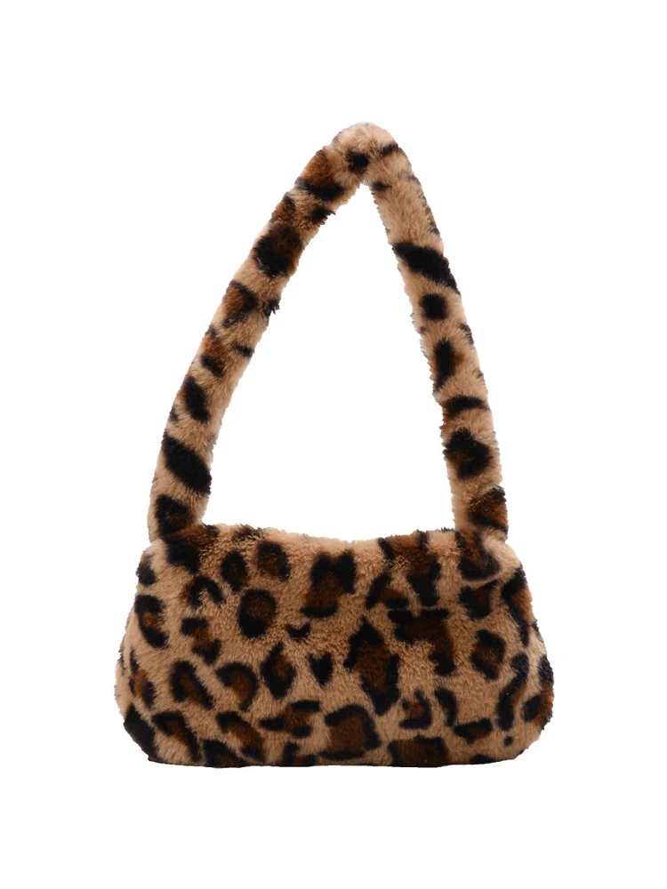 Animal Pattern Underarm Bag Women Mini Plush Shoulder Handbags Purse (7)