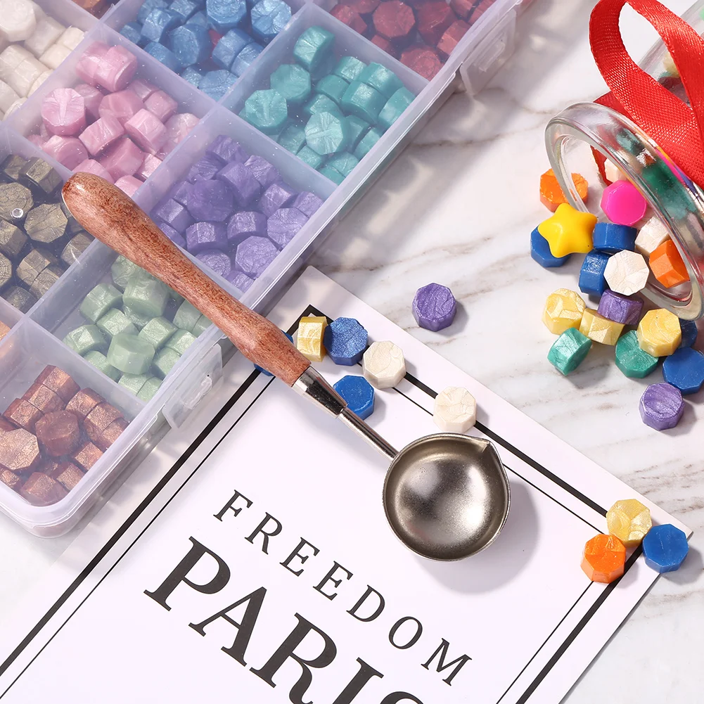 Retro Wooden Handle Sealing Wax Bead Tablet Melting Spoon for Scrapbooking