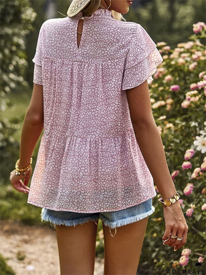 Ladies Sweet Cozy Short Sleeve Polka Dot Chiffon Shirts