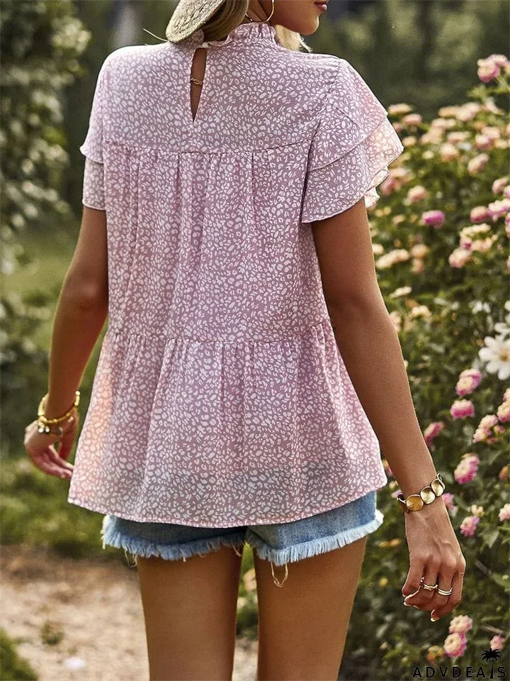 Ladies Sweet Cozy Short Sleeve Polka Dot Chiffon Shirts