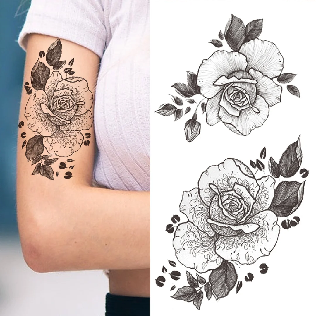 Lily Chains Flower Temporary Tattoo For Women Girls Rose Snake Lotus Tattoos Sticker Black Butterfly Fake Body Art Tatoos Back