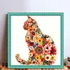 Floral Cat Bead Embroidery Kit Pre-Printed Bead Cross stitch