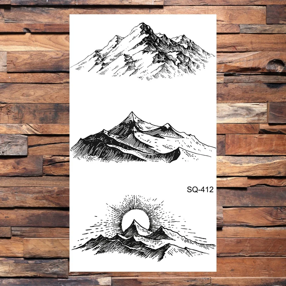 Small Forest Pine Tree Temporary Tattoos For Women Men Realistic Whale Mountain Sea Wave Fake Tattoo Sticker Arm Body Tatoos