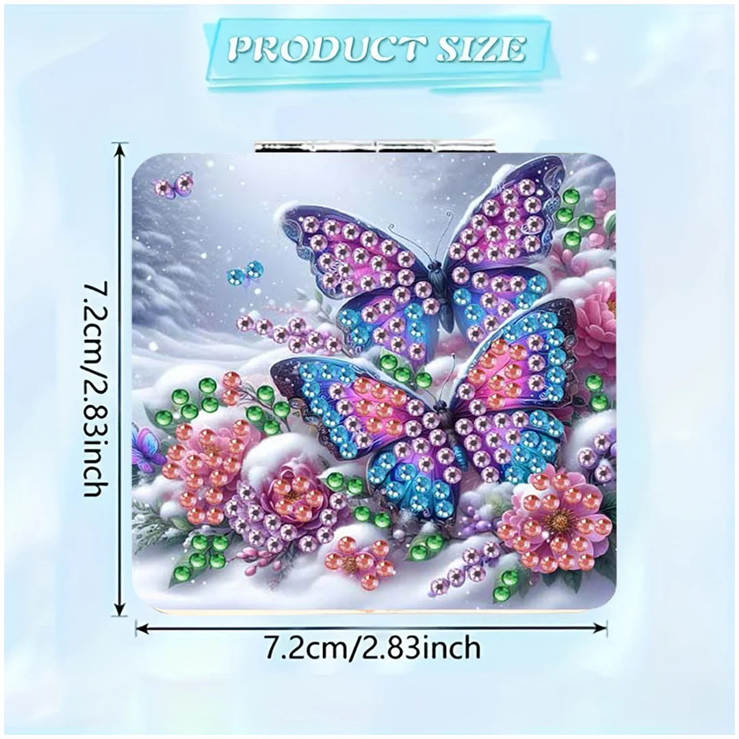 Butterfly Flowers DIY Special Shaped Diamond Painting Compact Mirror Kits Diamond Art Painting Pocket Mirror for Beginners Adults Art Craft Woman Gifts