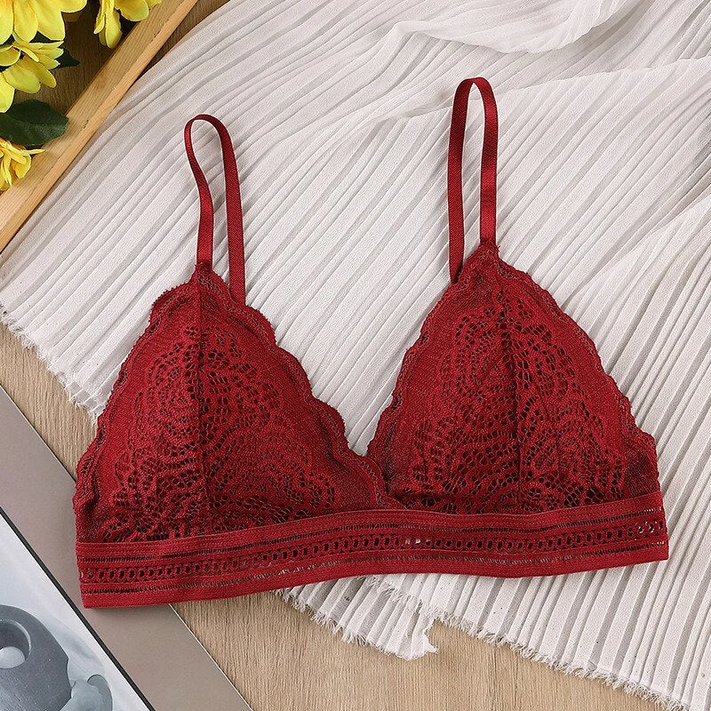 Women Lace Bra Seamless Underwear Push Up Backless Vest Sexy Padded Bralette Lingerie Triangle Cup Ultrathin Bra Female Intimate