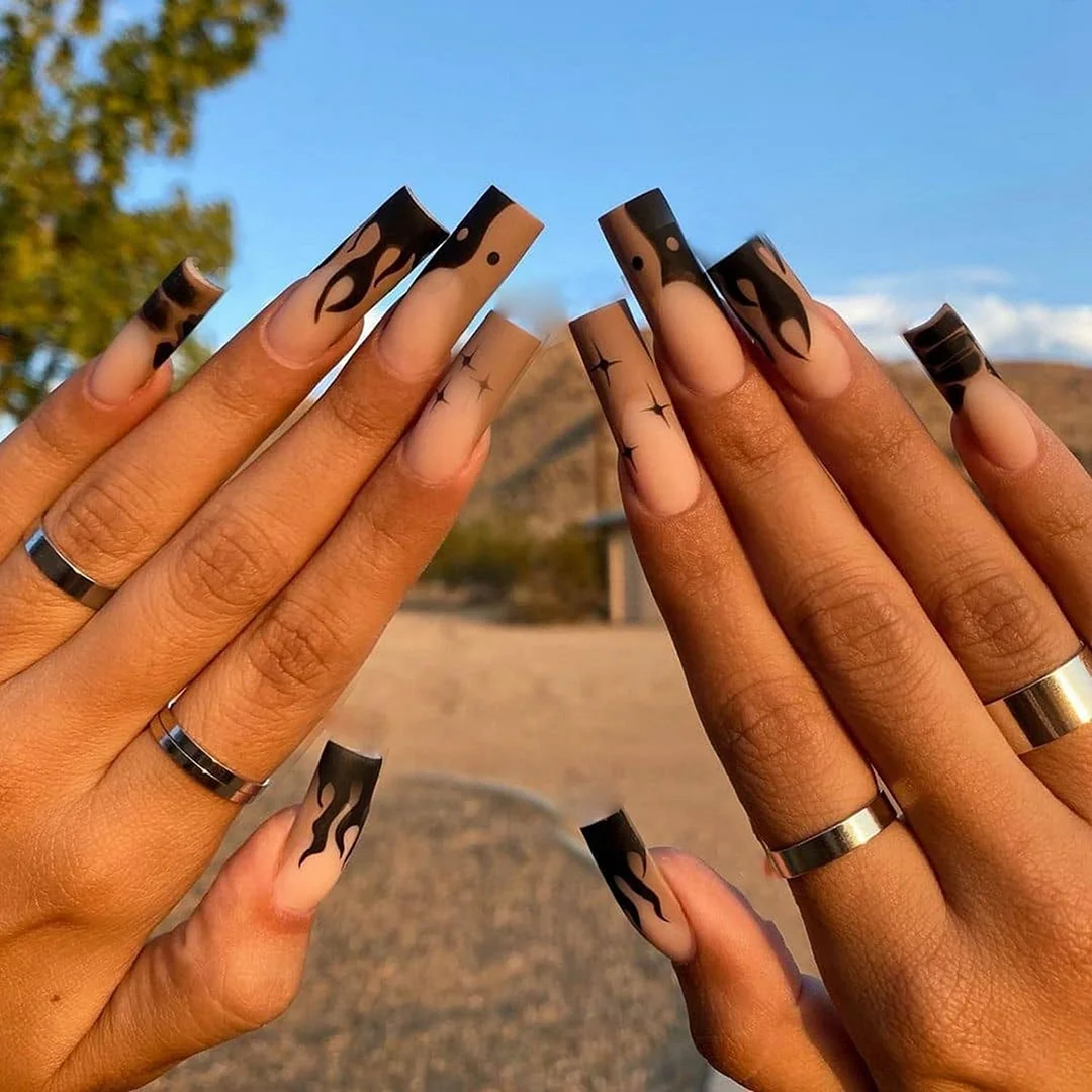 Detachable Coffin Biscuit Pattern False Nails With Designs Ballerina Fake Nails Full Cover Press On Nail Tips With Press Glue