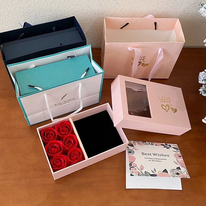 Rose Flower Jewelry Box Birthday Gift Box Girlfriend High Sense Packing Box Necklace Box Packing Box