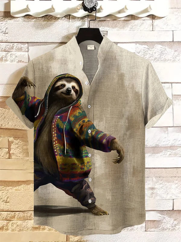 Men's Dancing Sloth Art Print Casual Shirt