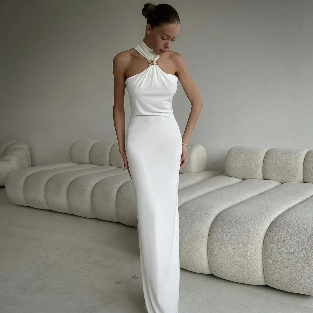 Uveng Spring-Summer Explosion Women's Metal Buckle Long Dress Dress Women