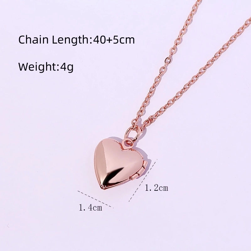 Titanium Steel Copper 18K Gold Plated Rose Gold Plated White Gold Plated Plating Inlay Heart Shape Rhinestones Locket Necklace