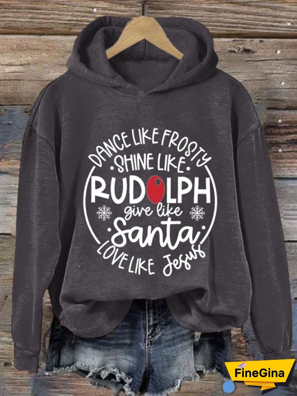 Women's Dance Like Frosty Shine Like Rudolph Give Like Santa Love Like Jesus Print Hoodie Long Sleeve Sweatshirt