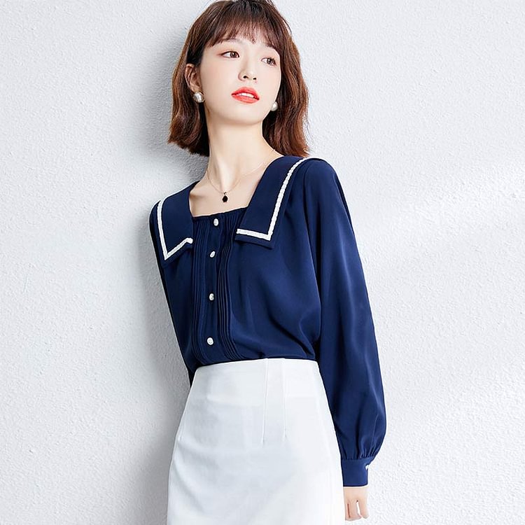 Vintage Sailor Collar Chiffon Shirt