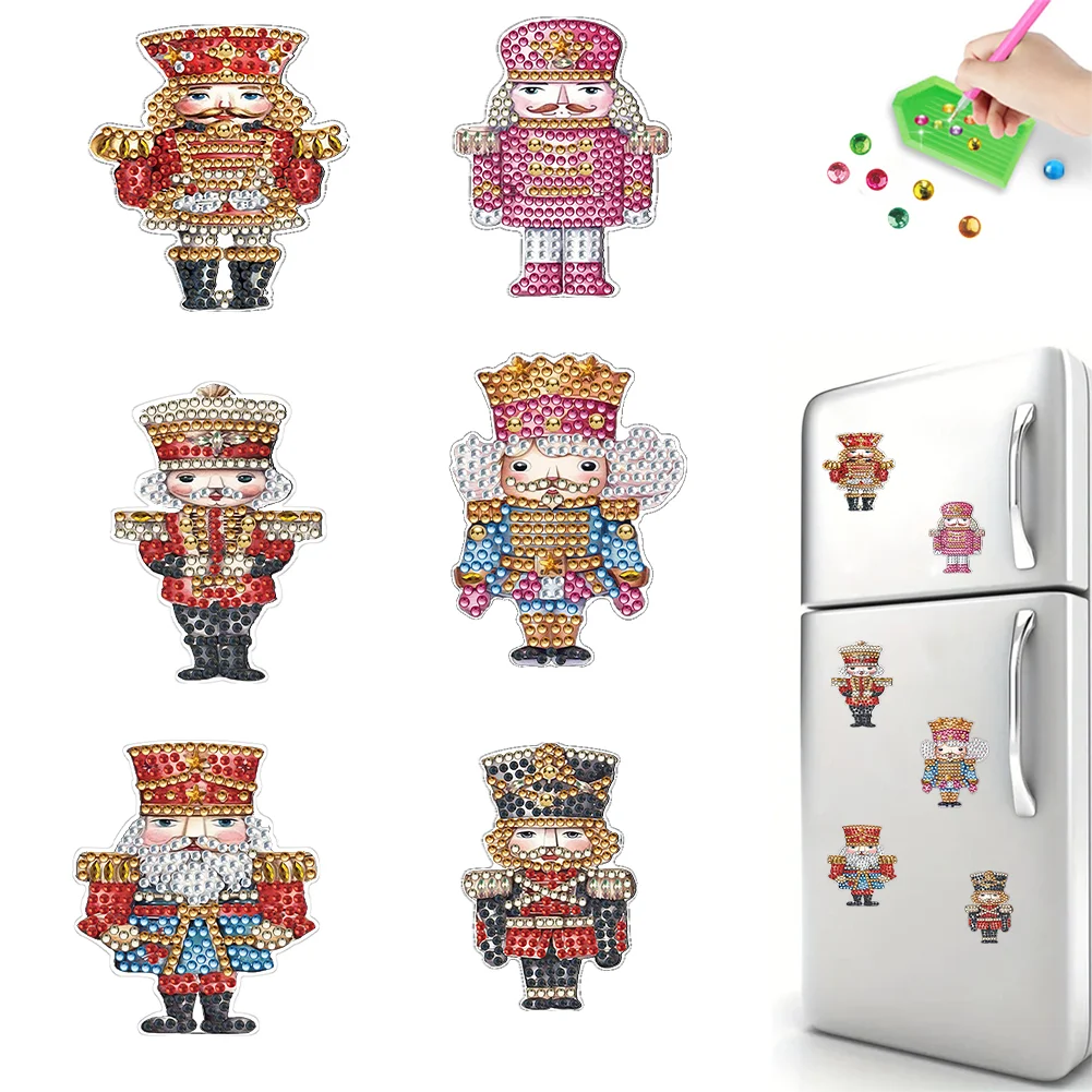 6Pcs DIY Nutcracker Acrylic Special Shape Diamond Painting Fridge Magnet