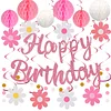 Birthday Decorations, NO DIY, Pre-Strung Happy Birthday Banner with Honeycomb Balls, Hanging Swirls, Circle Dots Garland, Happy Birthday Party Decorations for Women Men Boys Girls (Pink)