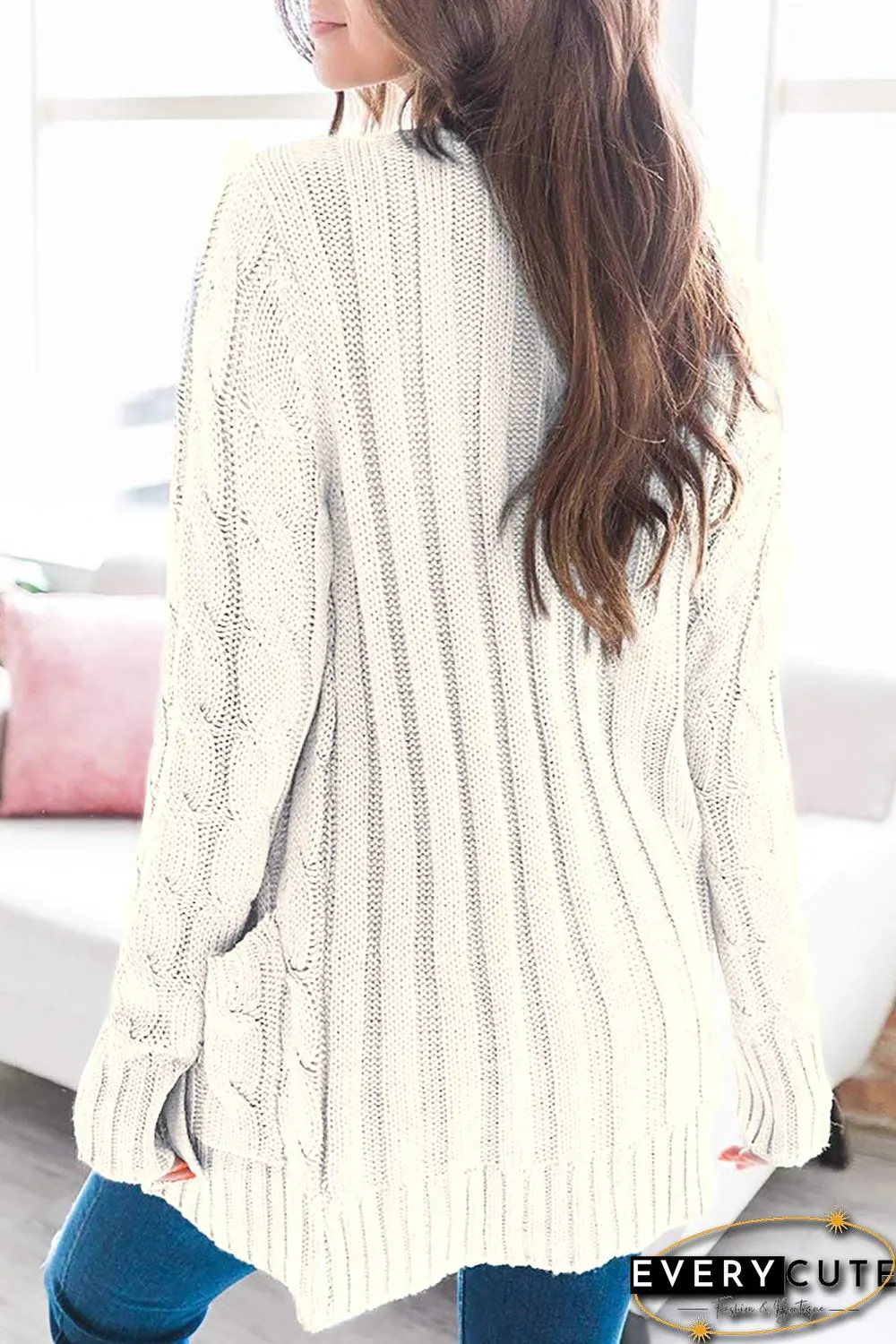 White Button Pocket Knit Cardigan