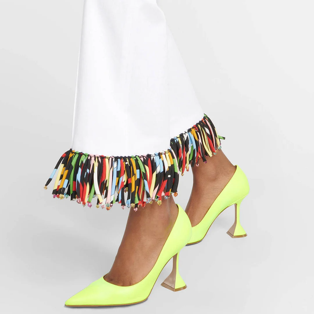 Women's Eye-Catching Yellow Vegan Leather Pointed Toe Pumps Heels