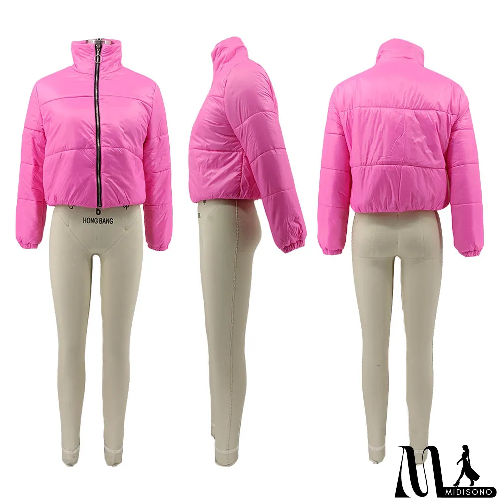 MidiSono - Winter Warm Solid Full Sleeve Zipper Down Jacket