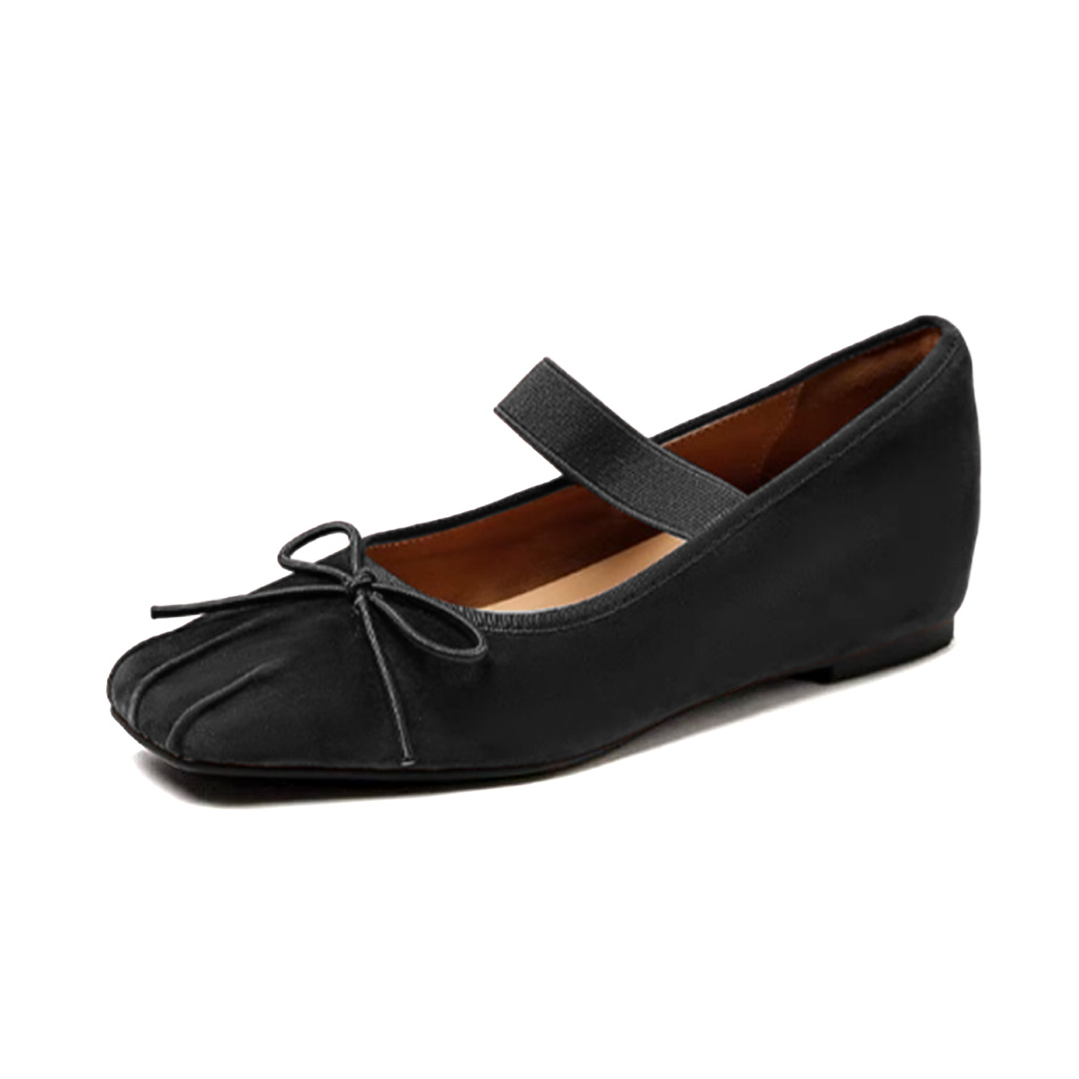 Women's Mary Jane Square Toe Black Ballet Flat Shoes with Strap Nicepairs