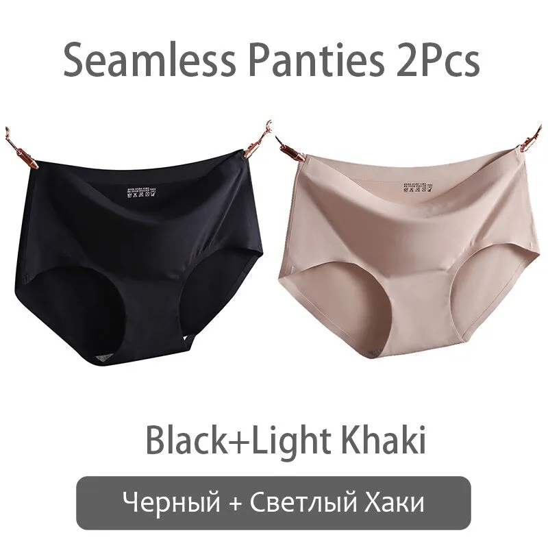 FINETOO Seamless Panties Women Ice Silk Underwear M-2XL Soft Female Underpants Big Size Seamless Underwear 2Pcs/set Girls Briefs
