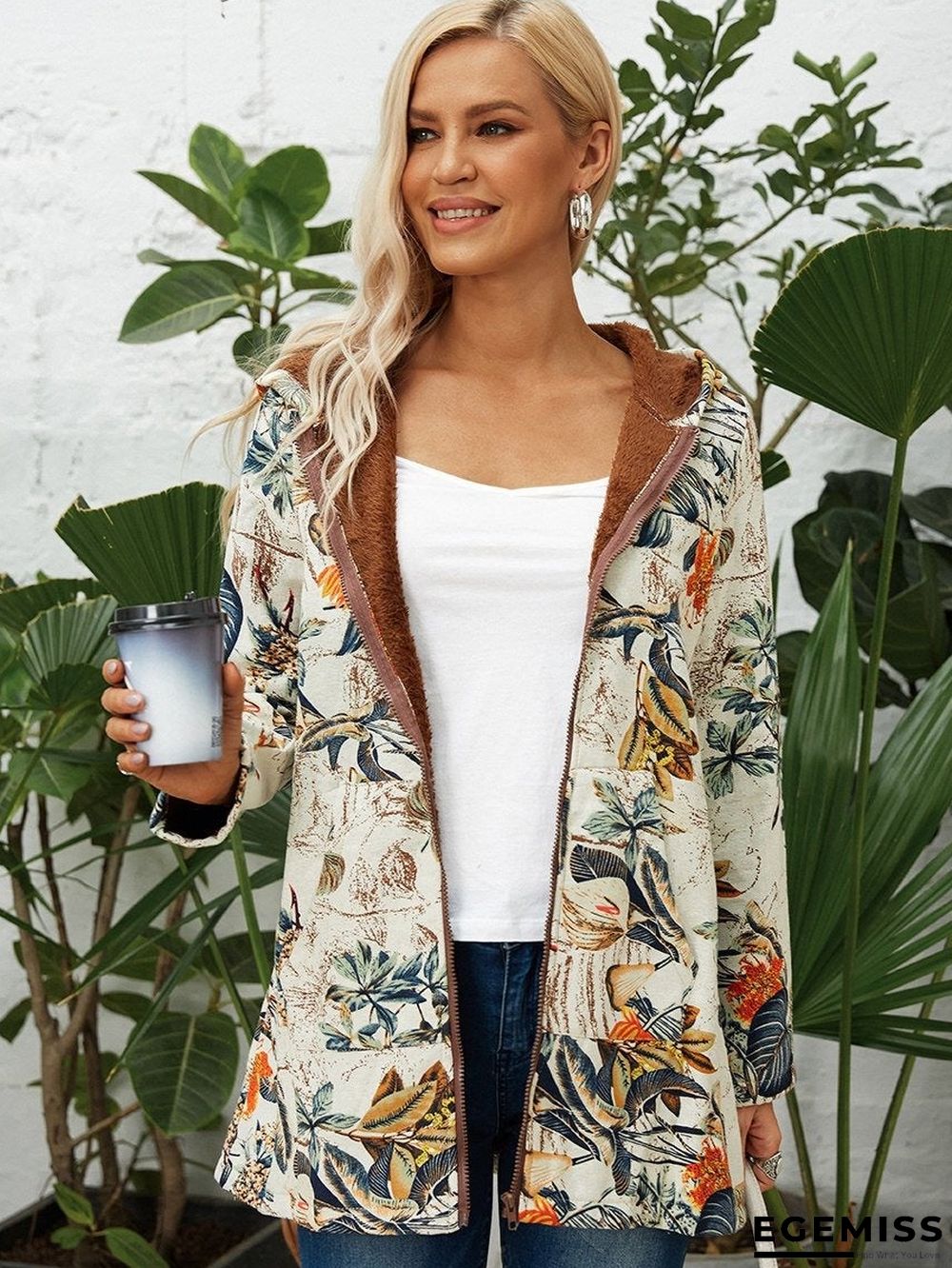 Casual Printed Velvet Coat | EGEMISS