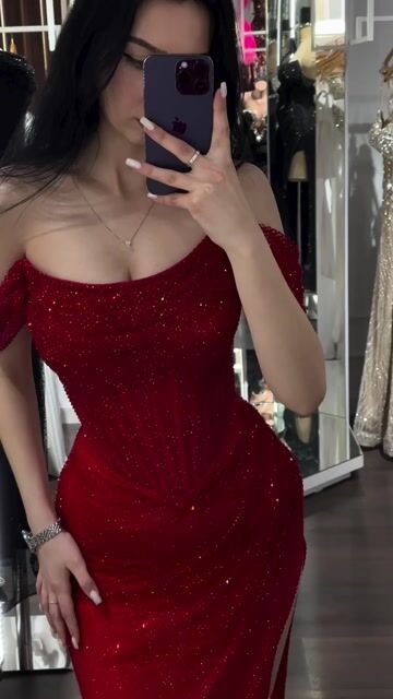 Oknass Sequins Off the Shoulder Sleeveless Long Prom Dress With Split