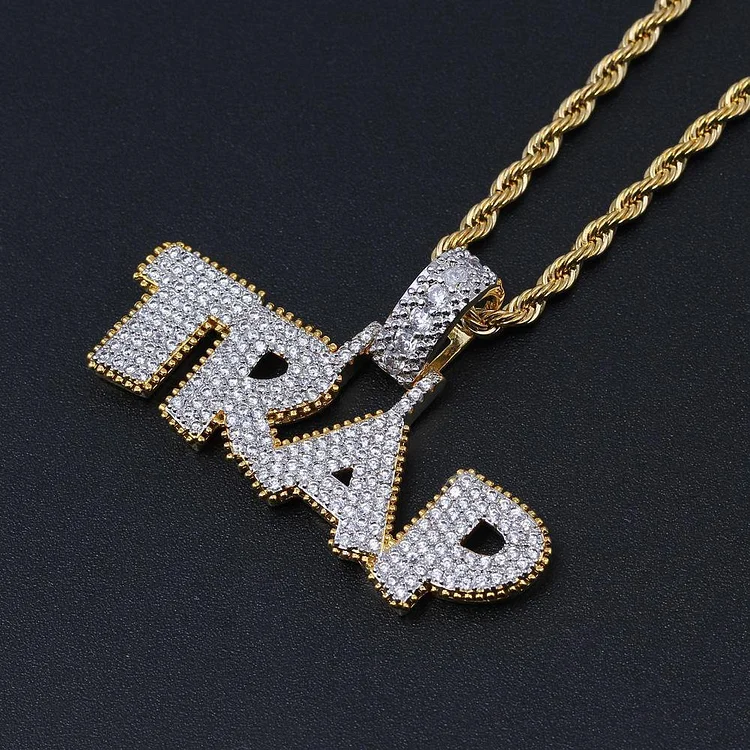 Iced Out 18K Plated Bling CZ Simulated Letters TRAP Pendant