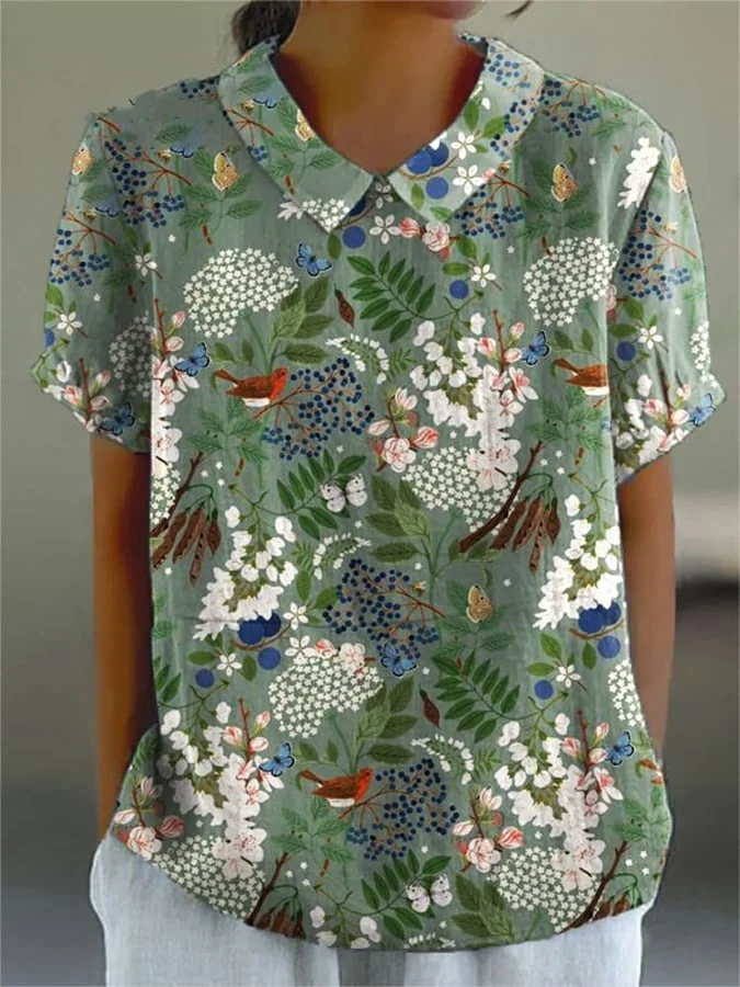 Women'S Vintage Floral Art Print Casual Shirt