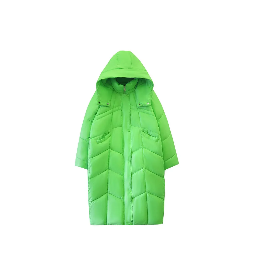Uveng European Goods Loose Thin Hooded Long Down Cotton Suit Female 2024 Winter New Thick Warm Padded Coat Tide