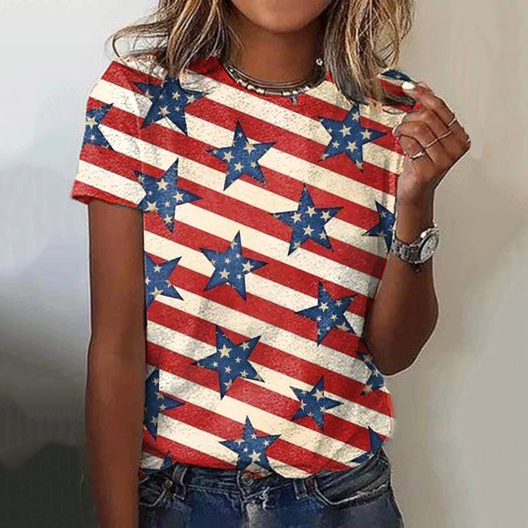 Comstylish Independence Day Flag Stripes Stars Print T-Shirt