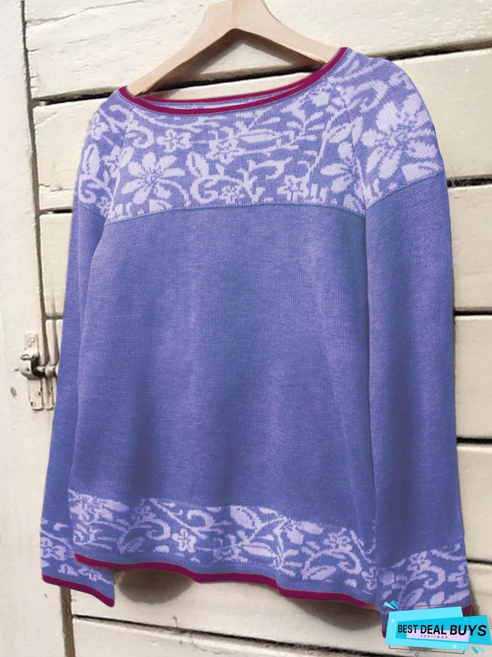 Apricot Long Sleeve Crew Neck Floral Cotton-Blend Shirts & Tops