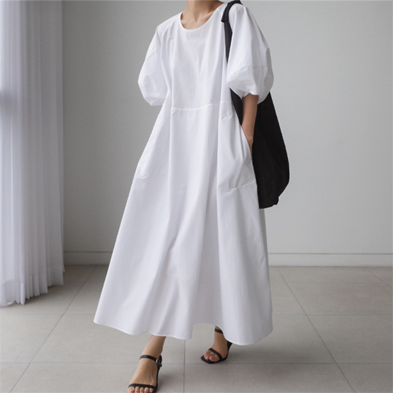 Loose Cotton Linen Lantern-Sleeve Dress