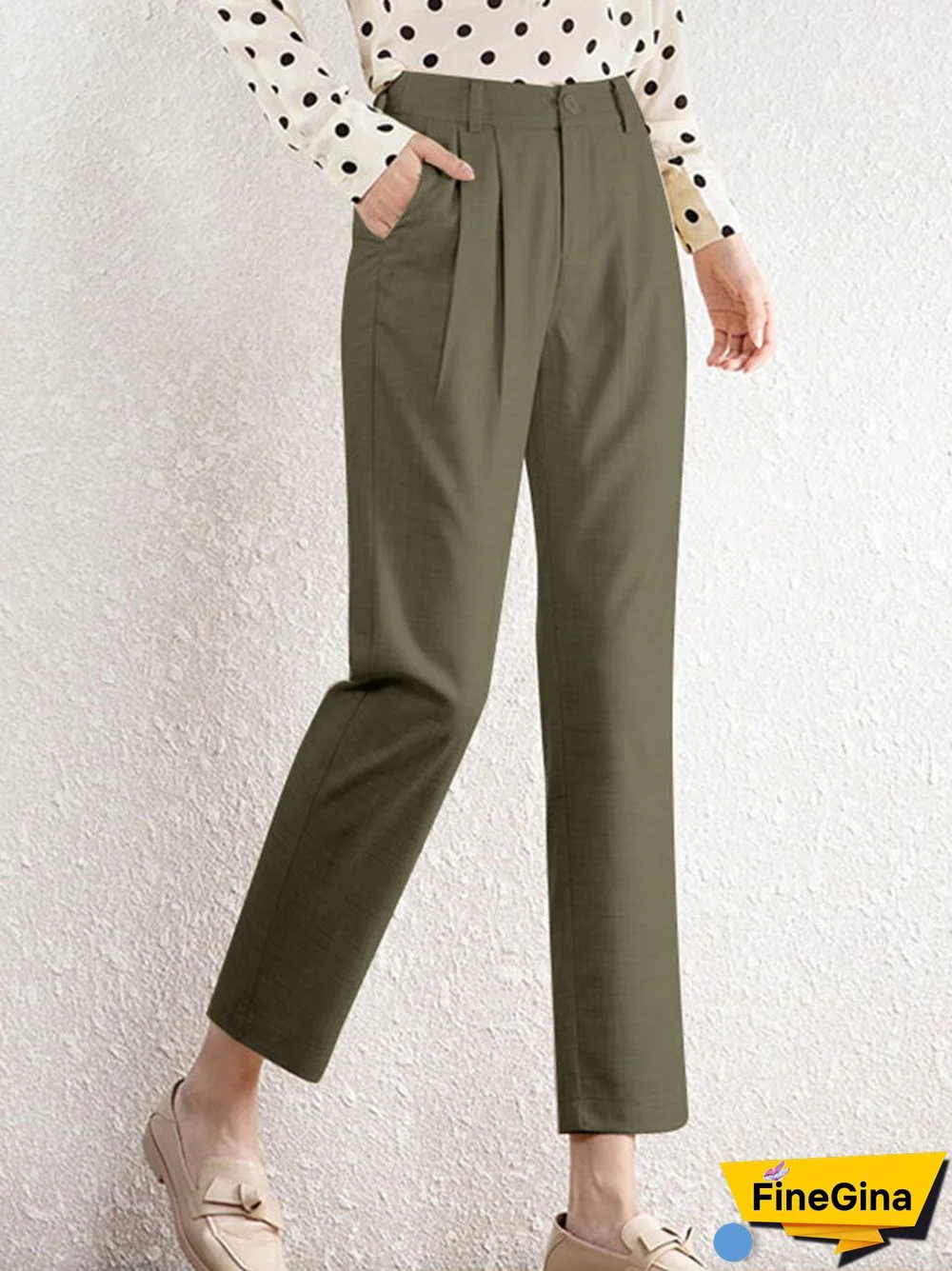 Solid Pocket Pleated Tailored Pants For Women