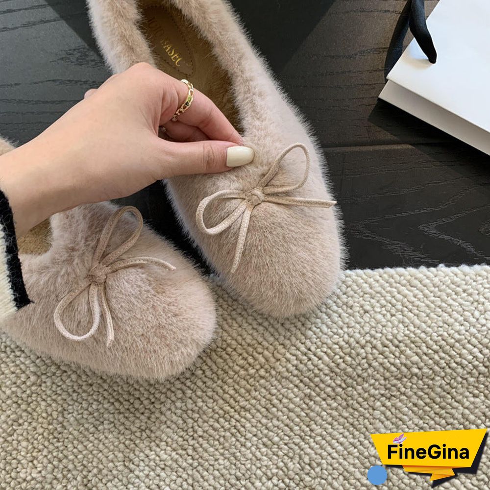 Women's Casual Solid Color Shoelace Round Toe Flat Sole Plush Shoes