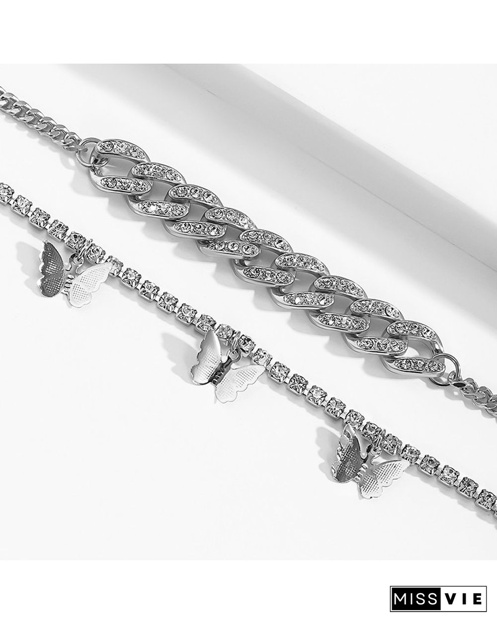 2PC Chain Rhinestone Butterflies Pattern Anklet