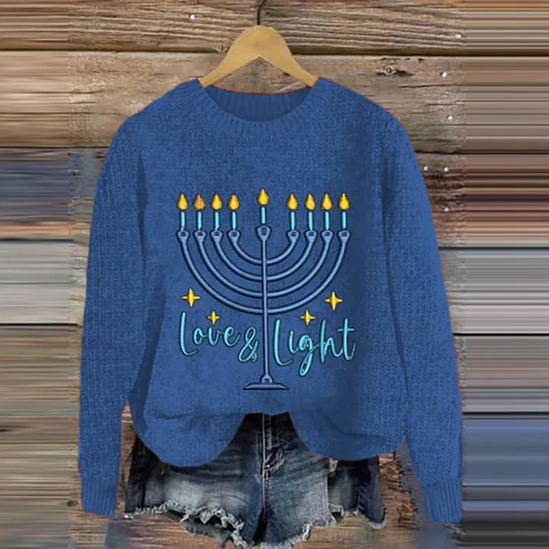 Women's Hanukkah Menorah Print Sweater