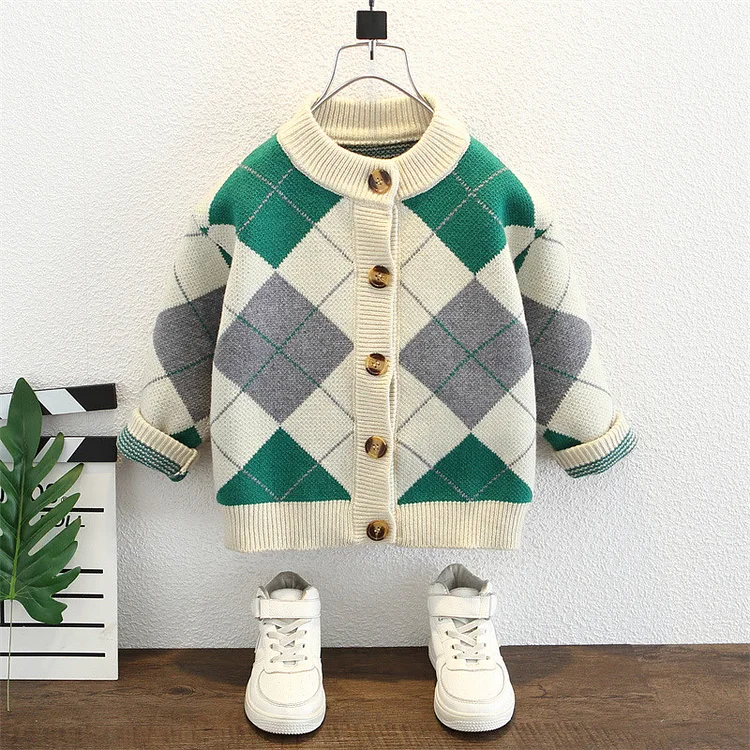 Toddler Boy Diamond Knitted Design Cardigan