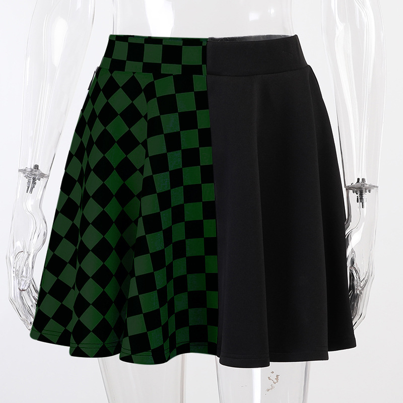 Dark Contrast Plaid Stitching High Waist Skirt / TECHWEAR CLUB / Techwear