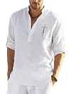 Men's Linen Shirt Shirt Summer Shirt Beach Shirt Black White Green Long Sleeve Plain Collar Spring & Summer Daily Hawaiian Clothing Apparel-KZyou