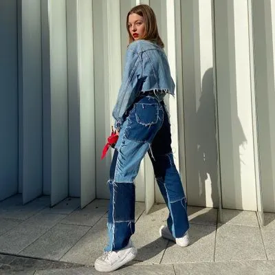 Patchwork Jeans Women Straight Pants High Waist Denim Baggy Jeans Streetwear Distressed Woman Jeans Vaqueros Mujer 2020