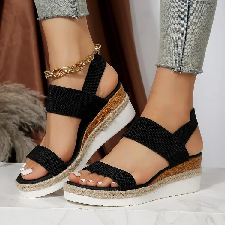 Qengg Qengg Women's Sandals 2023 Summer New Slope Heel Casual Sandals Women With A Word Buckle Roman Sandals